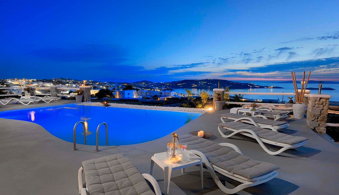 view of villa for rent in mykonos - serenna villa casa bianco