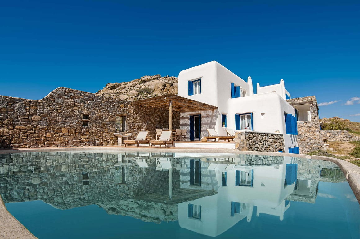 fancy villas in mykonos - jupiter villa pool sea view 1