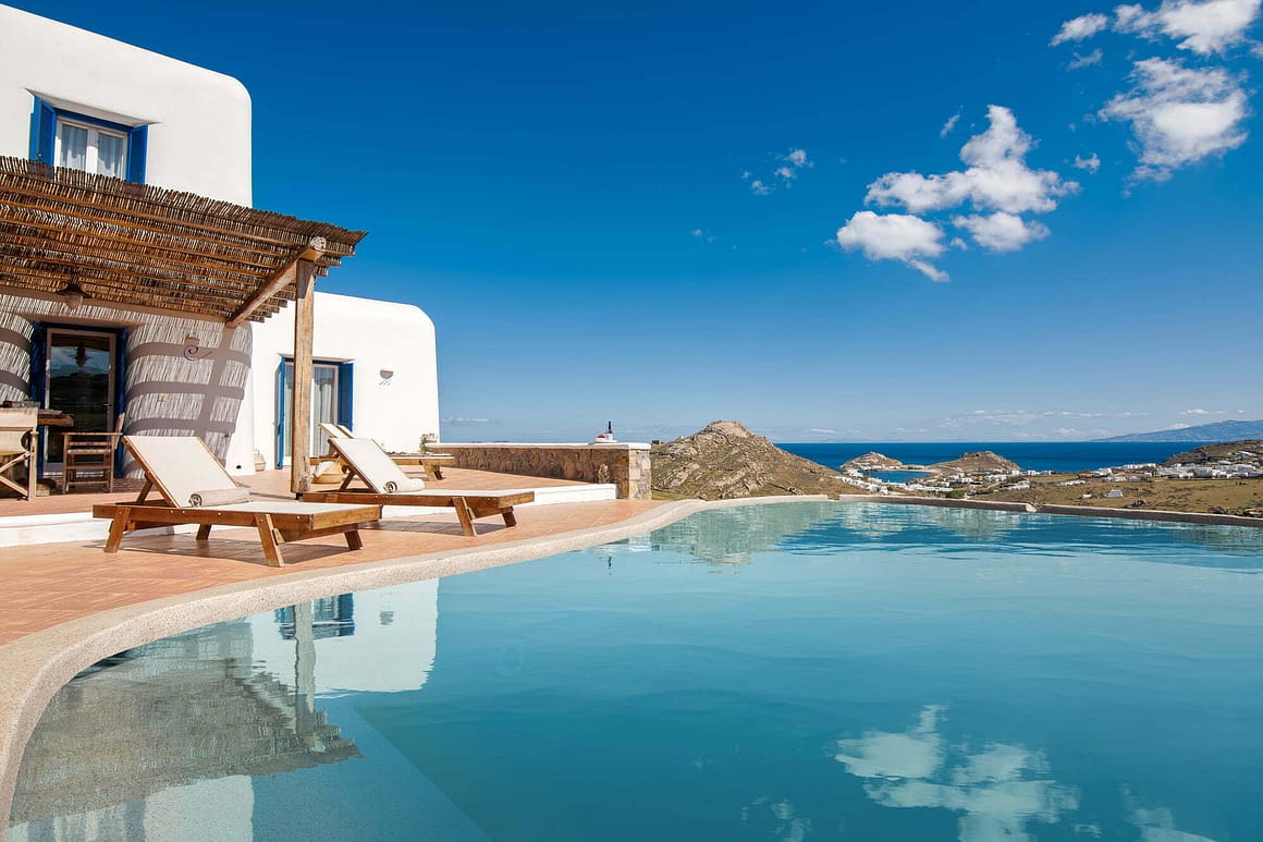 fancy villas in mykonos - jupiter villa view sea