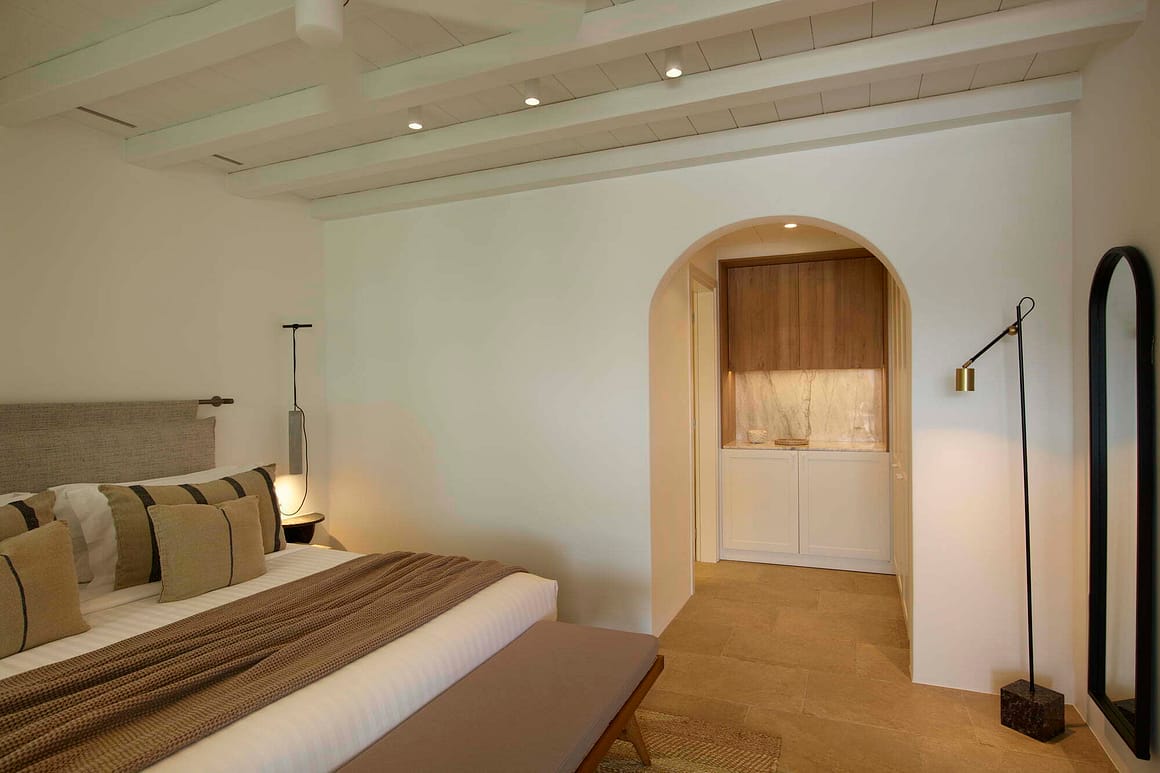 luxurious blue pearl in mykonos - villas Billionaire Club Mykonos Concierge majestic villa bedroom