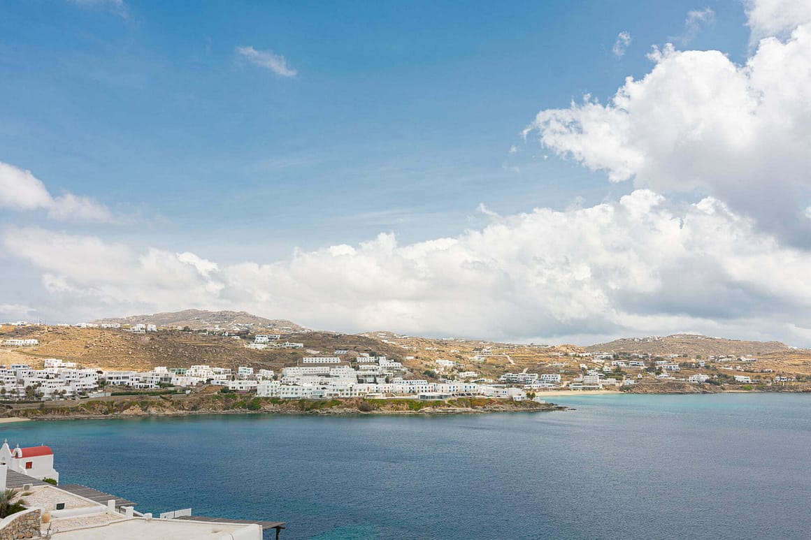 white blue villa mykonos aquablue - pool luxury view sea sky