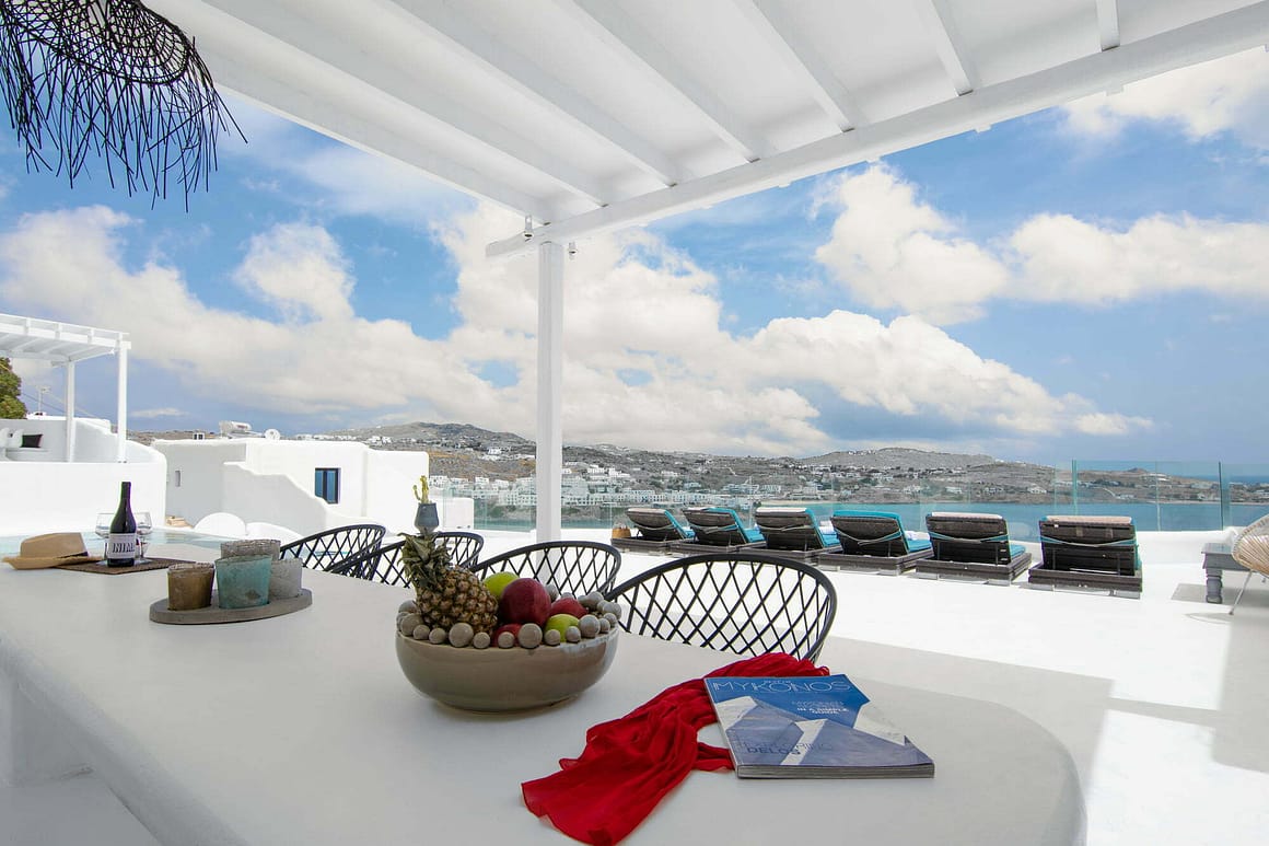 white blue villa mykonos aquablue - pool luxury view sea