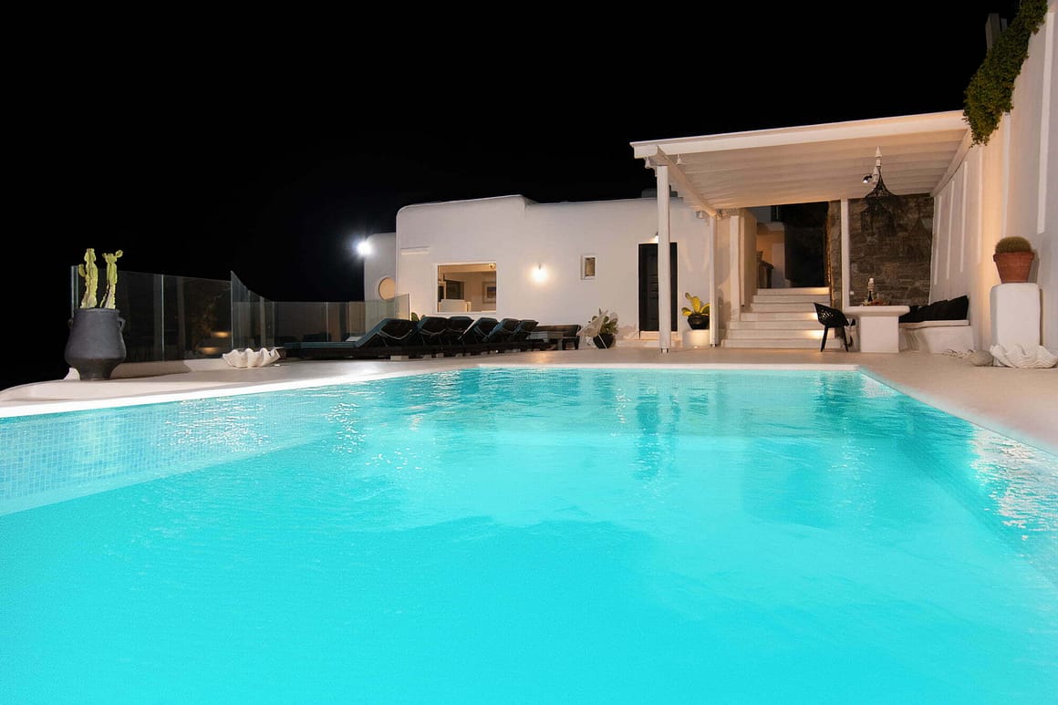 white blue villa mykonos aquablue - pool lux