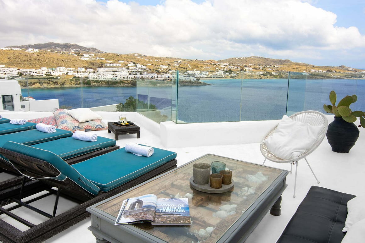 aquablue white villa mykonos - billionaire club mykonos - sea view