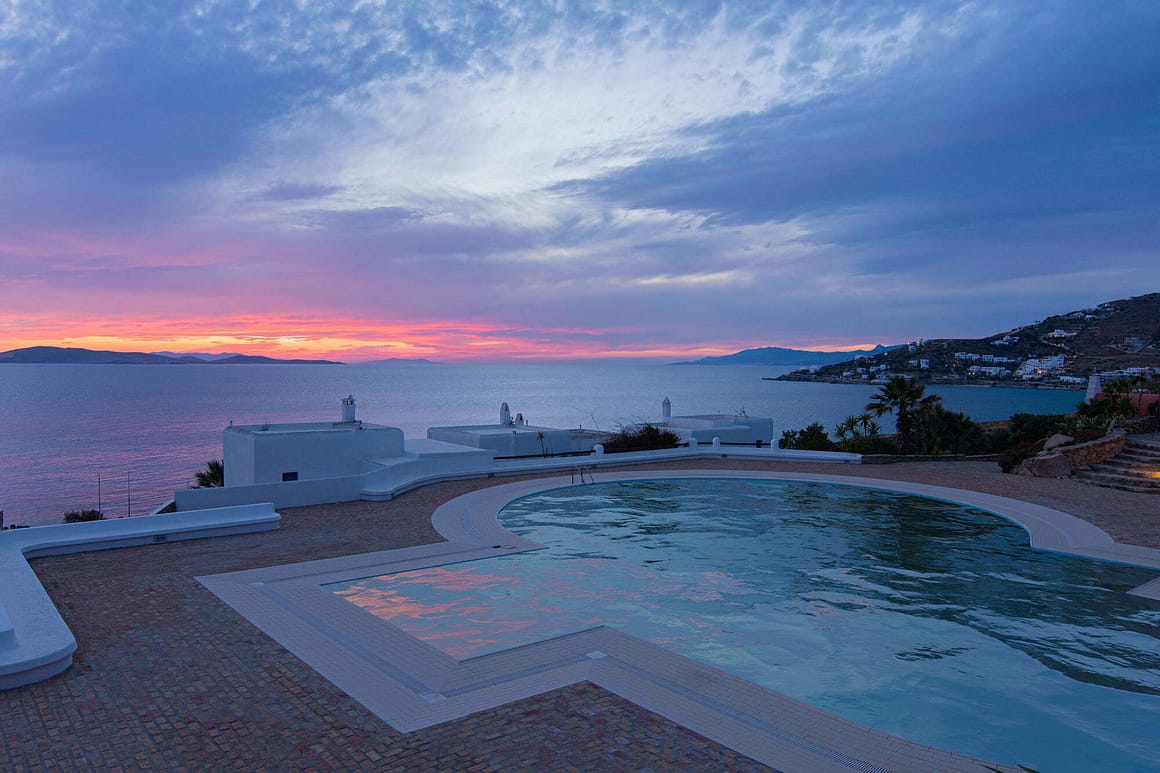 elegant villa mykonos - delos sunset view villa - billionaire club mykonos villas sunset view