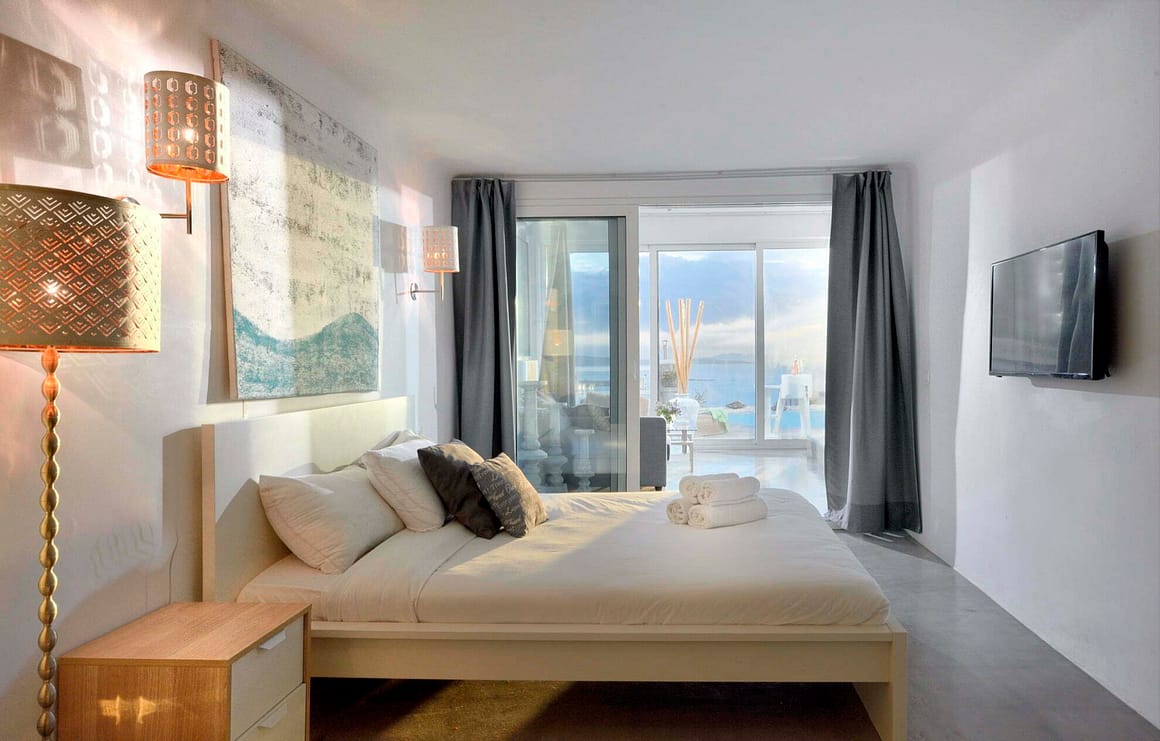 view of villa for rent in mykonos - serenna villa casa bianco living room luxury 4