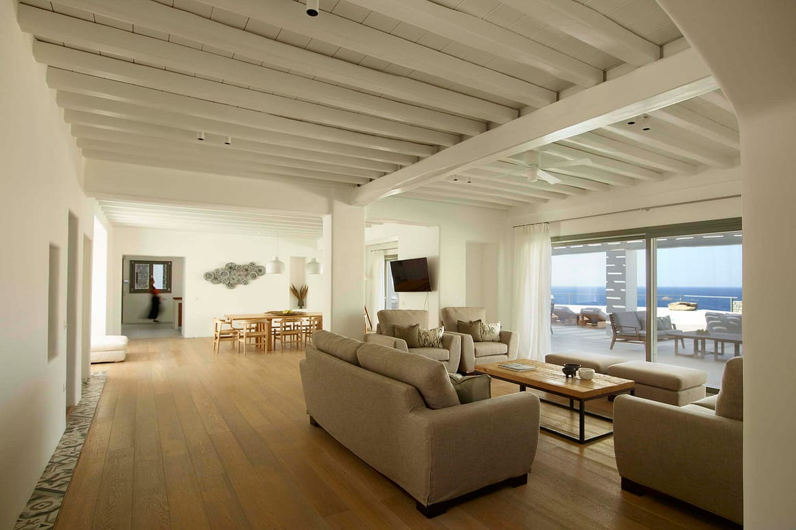 sofa - billionaire club mykonos villas - living room - blue emerald villa