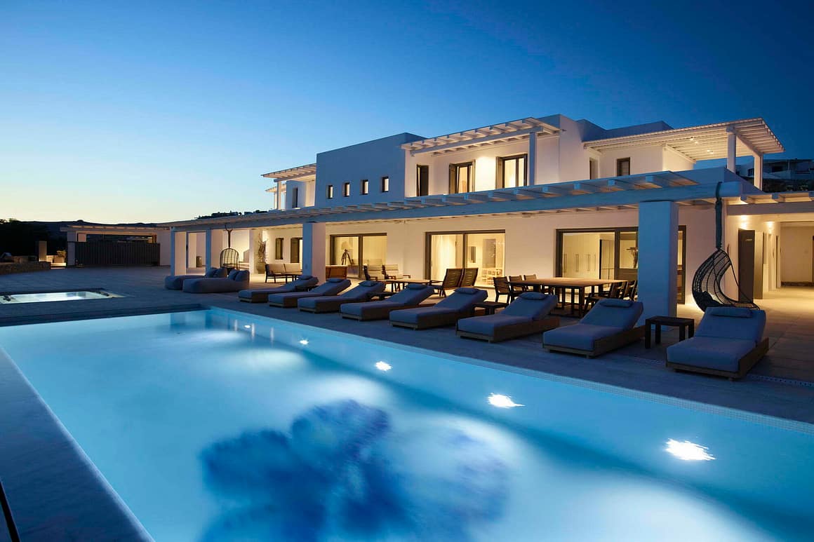 billionaire club mykonos villas - blue emerald luxurious villa pool