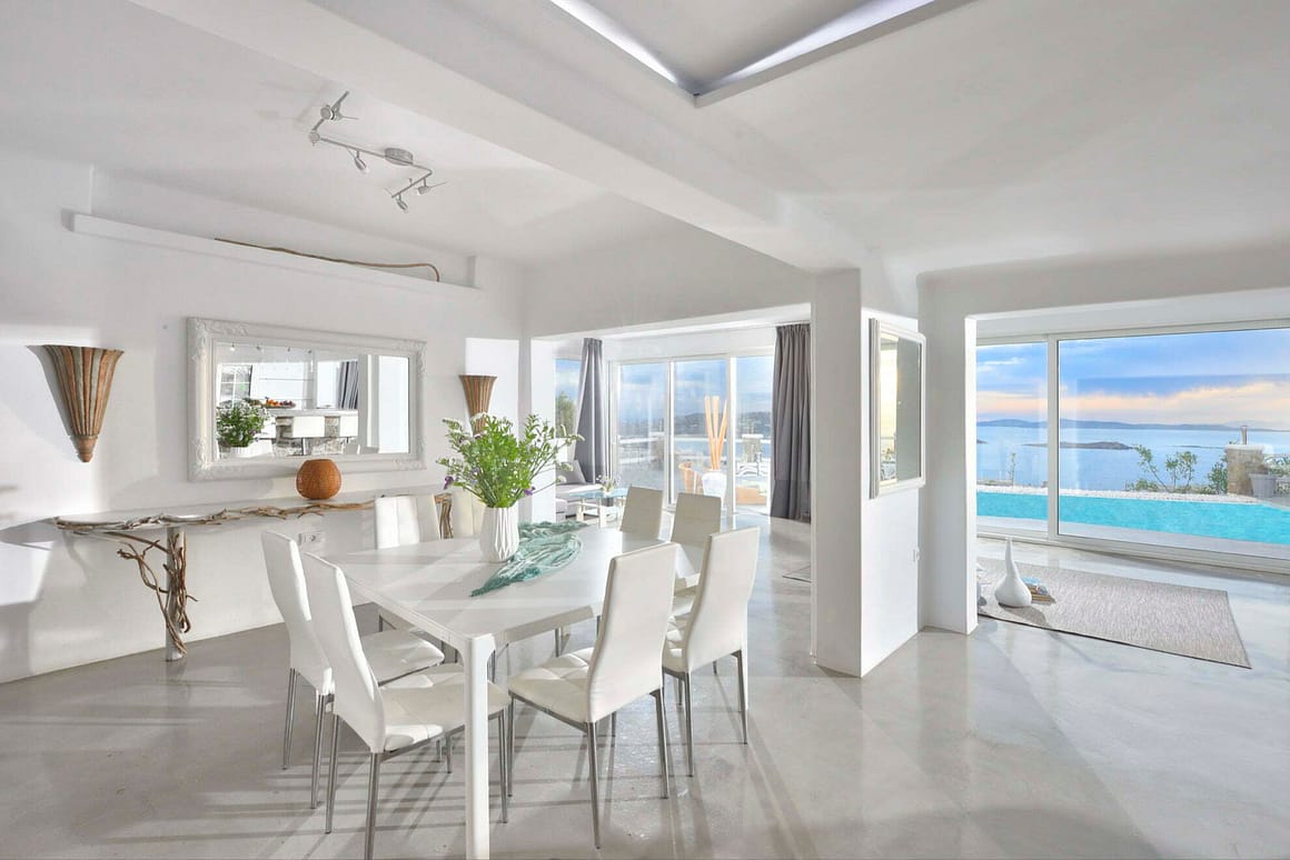 view of villa for rent in mykonos - serenna villa casa bianco living room luxury 3